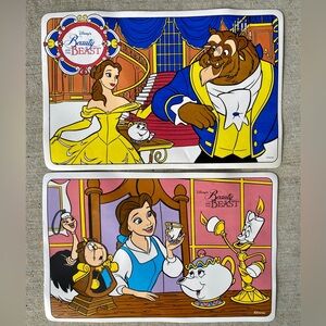 Vintage 90s Disney Beauty and the Beast Vinyl Placemats